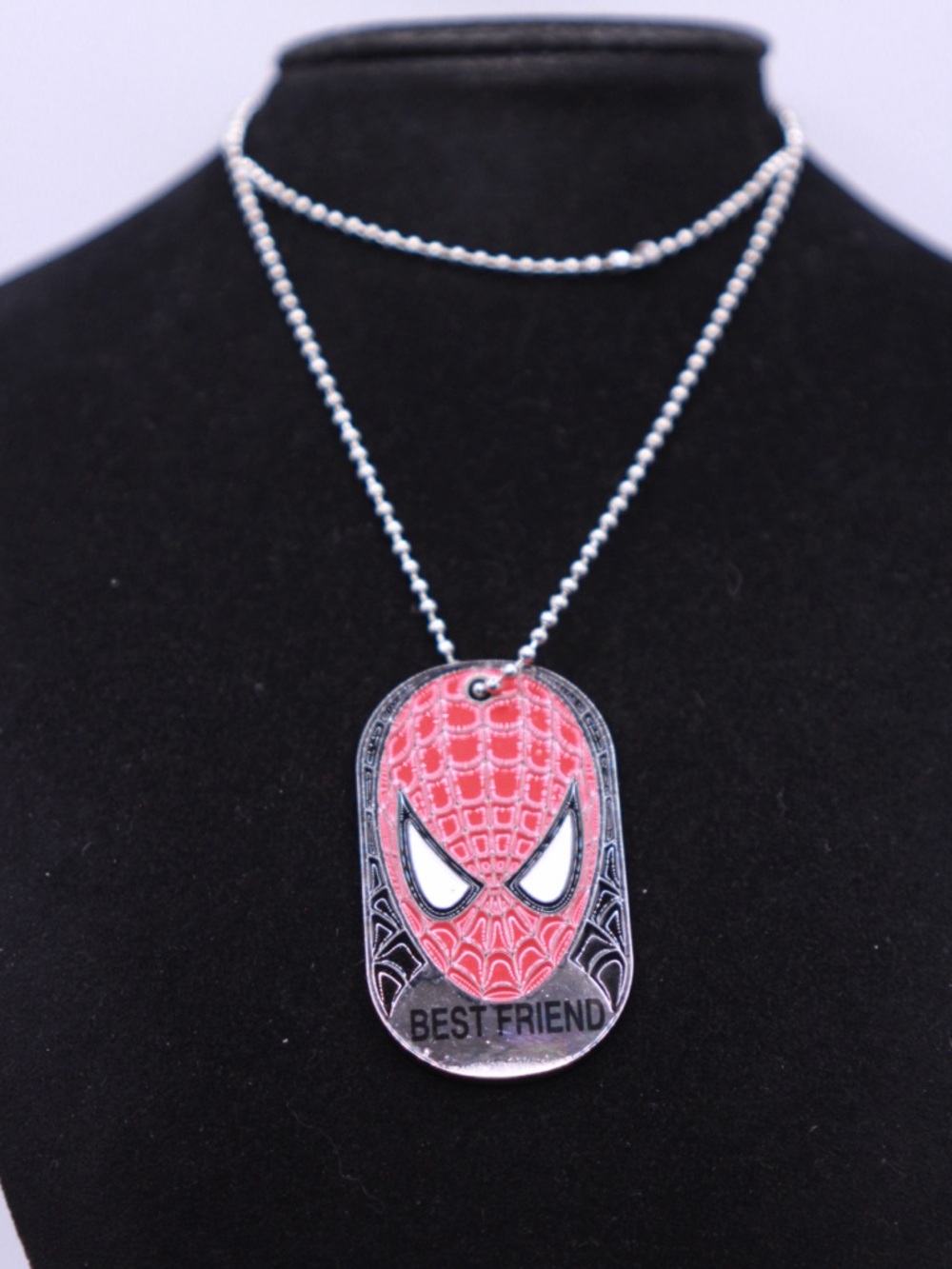 Kids Red Spiderman 'Best Friend' Necklace - Silver Tone 24”